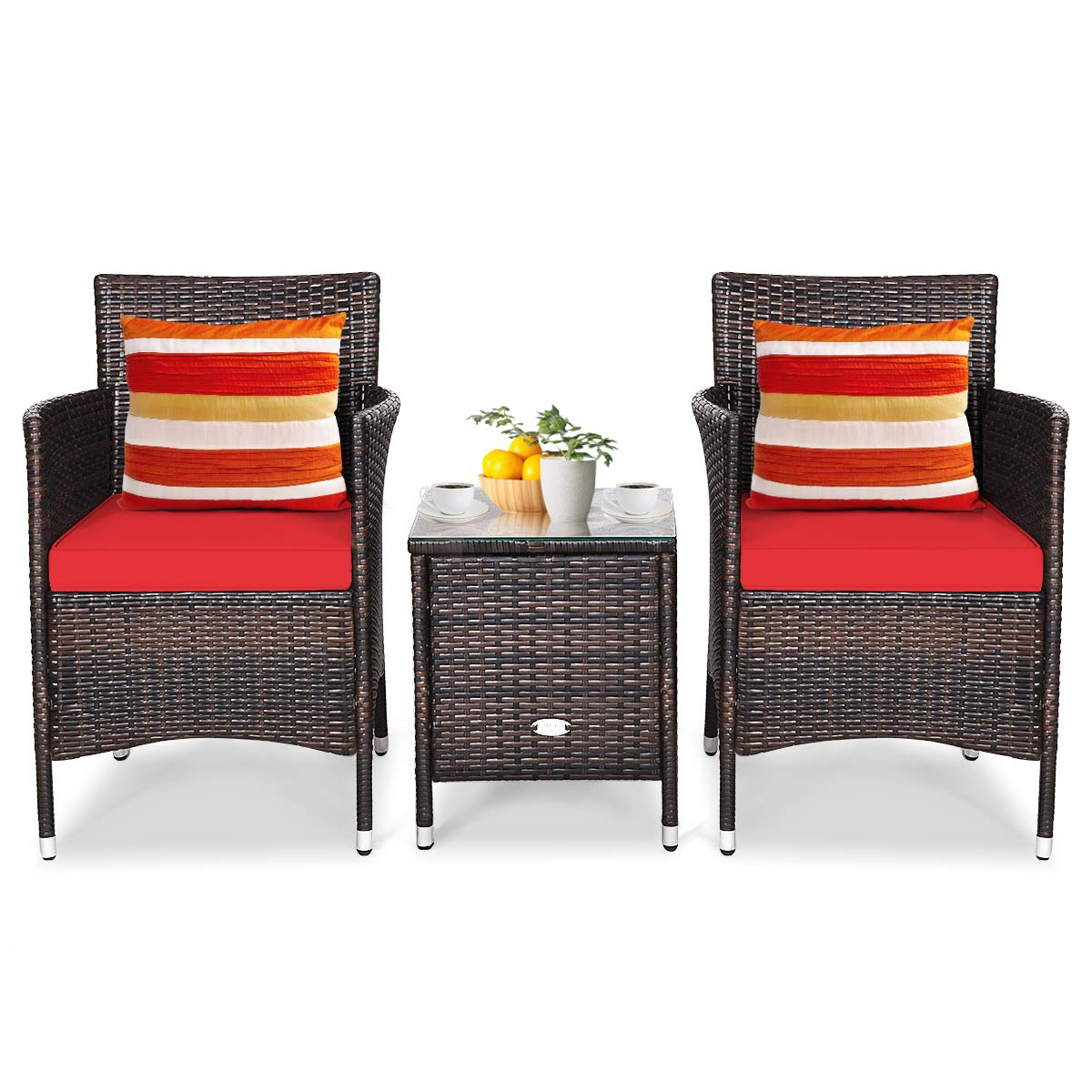 Outdoor Wicker Rattan Conversation Set - Tangkula